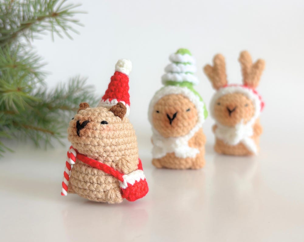 Capybara Keychain Crochet Amigurumi Accessories Bag Charm Christmas Gift Stocking Stuffer Thanksgiving Present Handmade
